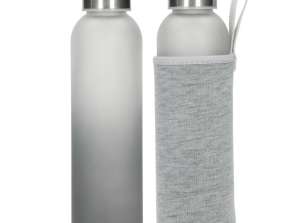 Transparente ICED Glasflasche mit 450 ml Kapazität   Inklusive grauer Hülle für unterwegs