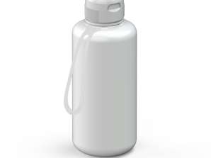 Спортивная бутылка для воды 1л белая с прозрачным ремешком