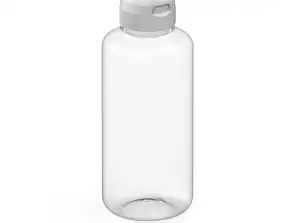 1L Sports Wasserflasche  Transparent mit Weißem Akzent