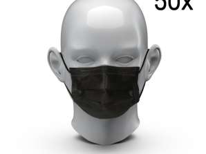 Комплект детски медицински маски от 50 черни за еднократна употреба 3 слоя