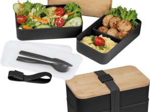 Комплект кутия за обяд Pescara в черно Стилен издръжлив комплект за хранене
