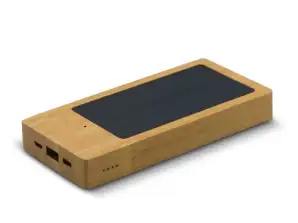 Solar Power Bank 8,000mAh Bamboo Wood Eco-Friendly Battery Portable Charging Station Sustainable Design