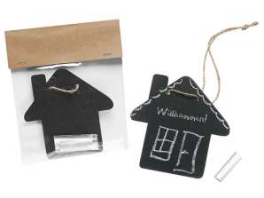 Blackboard Home with Chalk and String in Black for Creative Notes and Decorations