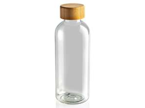 GRS rPET Wasserflasche  Transparent mit Bambusdeckel  500ml