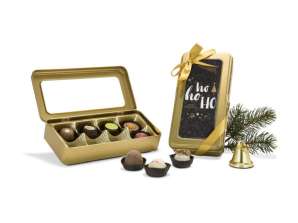 Zlatá krabička 'Merry Christmas' Elegantní dárkové balení se slavnostním motivem