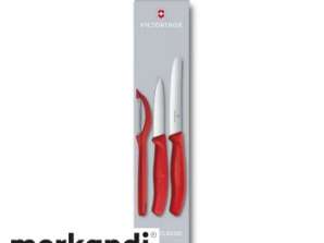 3-delt skrelleknivsett med skreller i rødt: Kjøkkenutstyr