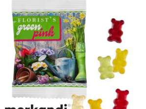 Vegan premium gummy bears compostable packaged with print