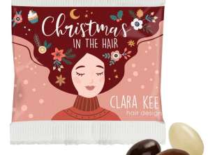 Weihnachtsmandeln in Schokolade   Bedrucktes Papiertütchen als Werbegeschenk