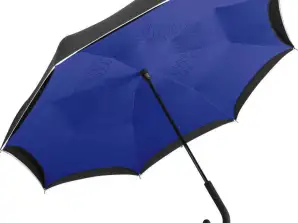 Stick Umbrella FARE Opposite Black Euro Blue Stilingas lietaus dangtelis su kontrastingu dizainu