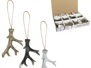 Christmas tree Pendant antlers natural 9 cm 3 assorted in shopdisplay