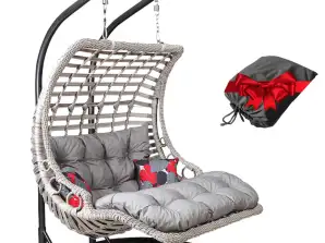 Scaun suspendat Gowoll Poly-Rattan cu cadru și perne, leagăn de grădină