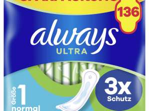 always Ultra Sanitary Serviette Paquet Mensuel, 136 Serviettes (4 Paquets x 34 Pièces)