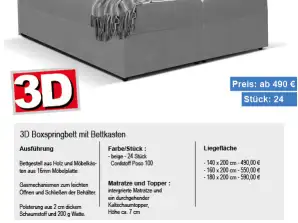 NEU im Sortiment - Boxspringbett 3D mit Bettkasten, Matratze und Topper