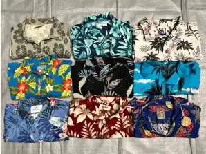 Amplia colección de camisas hawaianas vintage desinfectadas en varios tamaños y estilos