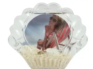 Photo frame in the shape of a shell, 6.5 cm filled with liquid, sand and shells