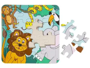 Puzzle mini enfant Jungle 16 pièces en sac éléphant, lion, serpent, singe et cacatoès