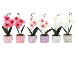 Artificial orchid in pot 28 cm 6 assorted various colours of flower and pot