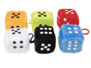 Pendant plush dice 4.5 cm 6 assorted color yellow/green/red/blue/black/white