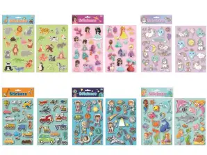 Sticker sheets puffy 25 cm 6 assorted front and back with plastic stickers