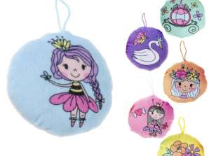 Pendentif en peluche princesse 10 cm 6 assortiment princesse/fleurs/cygne/carrosse/visage princesse