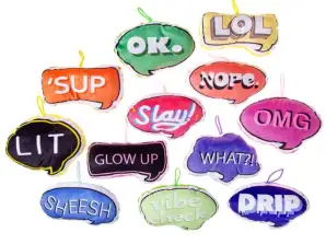 Pendant plush speech bubble 15 cm 12 assorted 12 different slogans or texts