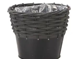 Flowerpot Wicker + Zinc base black 18 cm and 15 cm