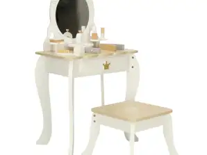 Wooden dressing table for a girl with a mirror, seat and accessories