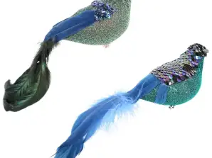 Bird on clip sequins blue 25 cm 2 assorted brand Decoris