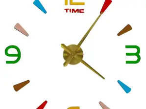 Wall clock stick-on 4 digits 80 90 cm yellow hands coloured