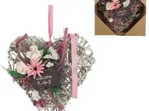 Spring wreath welcome 30 cmWreath in a heart shape made of twigs and decorative flower, the wreath has a metal frame. Packed and unpacked