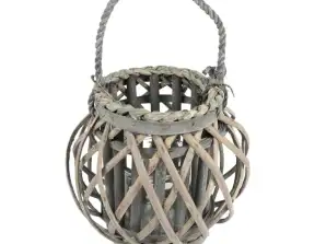 Lantern Hamada made of wood and reed. grey/brown 23 cm