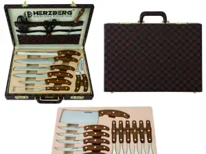 Herzberg HG-K25LB: 25-delige messen- en bestekset met attachékoffer - minimale afname 20 stuks - 15% korting