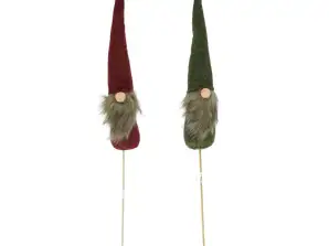 Gnome on stick 95 cm 2 assorted color red and green