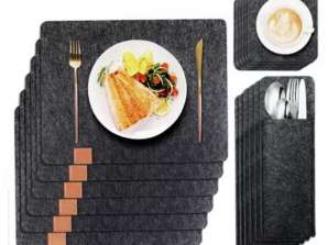 Herzberg HG 04203: 18 Pieces Natural Felt Dining Table Placemat  Cutlery Bag & Coaster Set