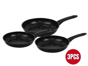 Herzberg 3 Pieces Marble Coated Forged Frying Pan Set Black