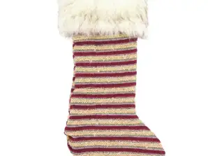 Decoration Christmas stocking with stripes 52 cm made of 100% polyester and finished with a faux fur trim.