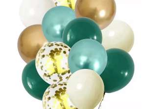 BALLOONS GREEN GOLD WHITE CHROME PASTEL DECORATION SET 102 EL