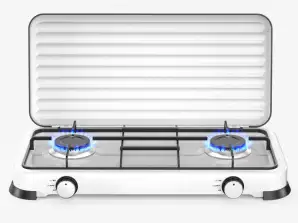 Cuisinière à gaz double avec couvercle Rosberg R51454D2 2x 2.2 kWh, 30 mbar, Acier au carbone, Blanc