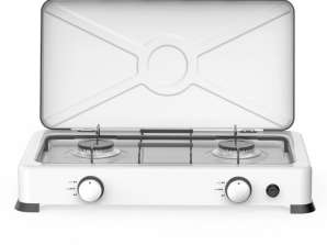 Double gas cooker with lid Rosberg R51454E2L 2x 2.2 kWh, 30 mbar, Automatic ignition, White