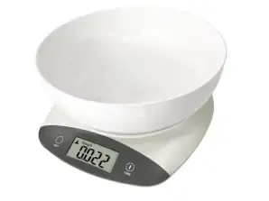 Balance de cuisine électronique Rosberg R51651Q, 5 kg, pile 2XAAA (incluse), Blanc/Gris