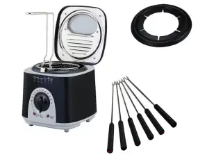 Fondue Deep Fryer Rosberg R51980BF, 950W, 1L, Controlo de temperatura variável, 6 garfos, Preto