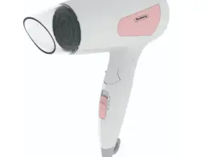 Sèche-cheveux touristique Rosberg R51100N, 1200W, manche pliable, 3 niveaux, blanc/rose