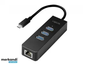 LogiLink USB 3.2 Gen1 USB C Adapter naar 1x RJ45 en 3x USB 3.0 UA0283