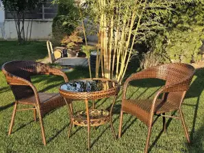 High quality Garden rattan set – 2 chairs with table and stand, set for terrace or balcony