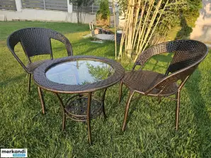 Garden rattan set – 2 chairs with table and stand, set for terrace or balcony