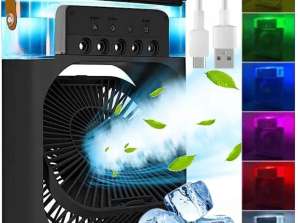 CLIMATISEUR PORTABLE 3 EN 1 VENTILATEUR HUMIDIFICATEUR USB EAU CLIMATISEUR LED noir