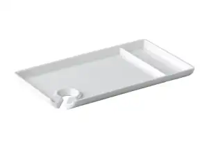 White unbreakable melamine party plates with wineglass recess