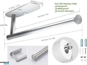 Porta-rolos sob o armário da cozinha | Toalha de cozinha de aço inoxidável e suporte de papel de seda prata | Autoadesivo ou Parafuso Perfurado Multiuso (Redondo)