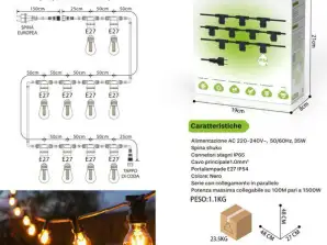 5 meters Black Outdoor string lights - 10 light sockets, IP54 waterproof, E27 AC 220-240V, 50/60HZ, 35W