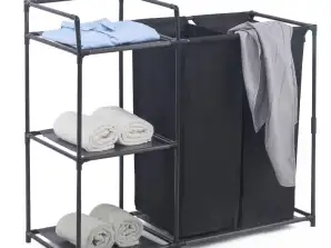 Herzberg HG 04531 : Trieuse à linge à 2 sacs amovibles avec étagère de rangement à 3 niveaux